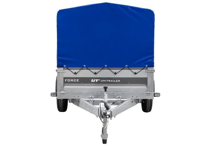 Remorque porte-voitures 264x125 UNITRAILER FORCE 264 KIPP avec châssis H-800 et bâche bleue