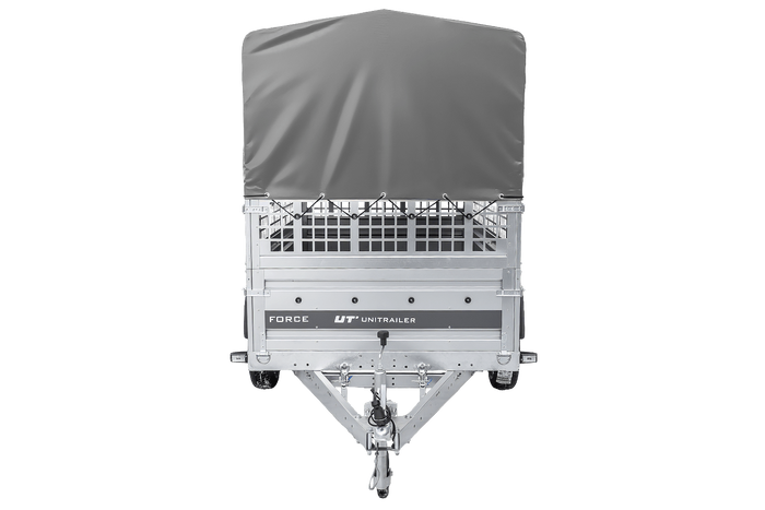 Remorque à un essieu 230x125 UNITRAILER FORCE 230 KIPP avec ridelles grillagées, châssis H-800 et bâche grise