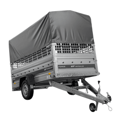 Remorque porte-voitures 264x125 UNITRAILER FORCE 264 KIPP avec côtés en filet, châssis H-800 et bâche grise