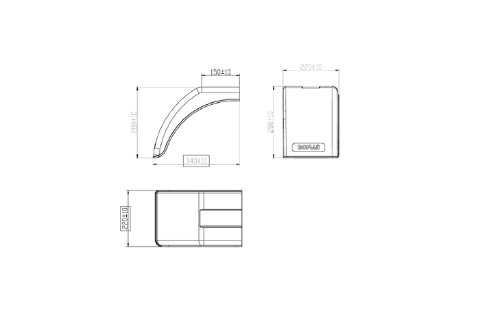 Demi-garde-boue gauche pour remorque DOMAR DR1012501, passage de roue 340/220 mm