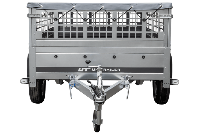 Remorque à un essieu 230x125 UNITRAILER GARDEN 230 KIPP avec côtés en filet, châssis H-0 et bâche grise