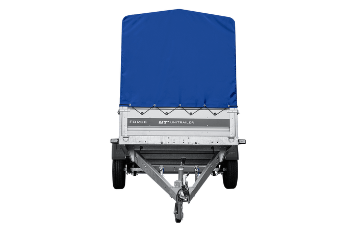Remorque à un essieu sur ressorts 264x125 UNITRAILER FORCE 264/R KIPP avec châssis H-1100 et bâche bleue