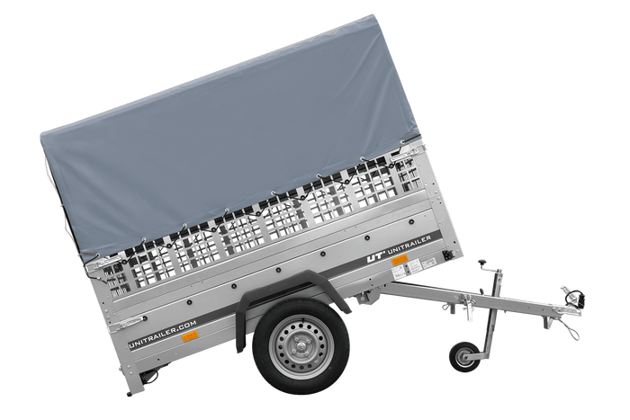Remorque à un essieu 200x125 UNITRAILER GARDEN 201 KIPP avec ridelles grillagées, châssis H-800 et bâche grise