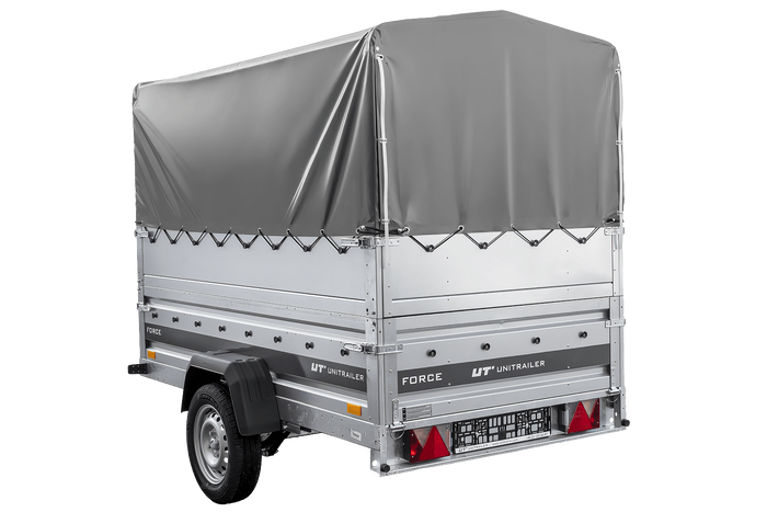 Remorque à un essieu sur ressorts 230x125 UNITRAILER FORCE 230/R KIPP avec ridelles BIS, châssis H-800 et bâche grise