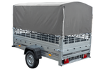 Remorque porte-voitures 230x125 UNITRAILER GARDEN 230 KIPP avec côtés en filet, châssis H-800 et bâche grise