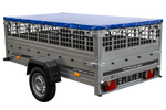 Remorque légère 230x125 UNITRAILER GARDEN 230 KIPP avec côtés en filet, châssis H-0 et bâche bleue
