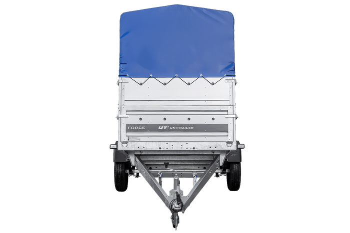 Remorque légère sur ressorts 264x125 UNITRAILER FORCE 264/R KIPP avec ridelles BIS, châssis H-800 et bâche bleue