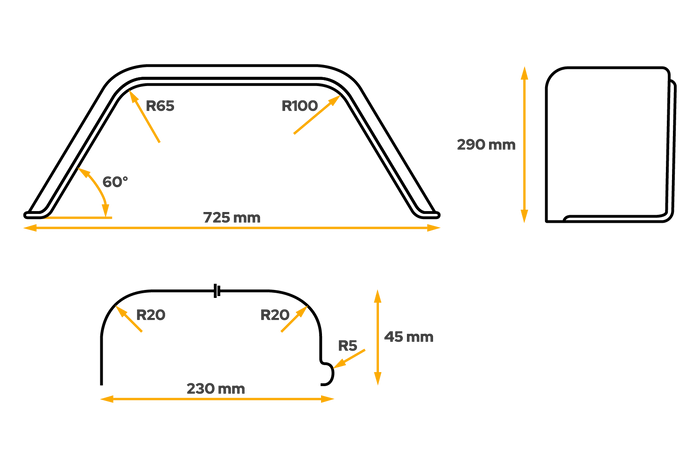 Garde-boue de remorque 13" CHORUS passage de roue 725/230mm
