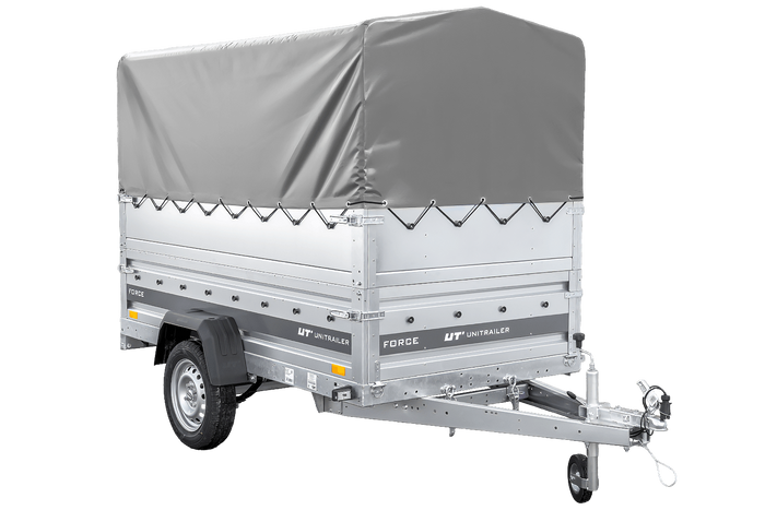Remorque à un essieu sur ressorts 230x125 UNITRAILER FORCE 230/R KIPP avec ridelles BIS, châssis H-800 et bâche grise