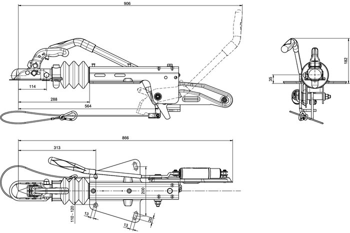 Dispositif de dépassement KNOTT KF17C avec attelage K20B pour remorque de 1700kg avec timon en V
