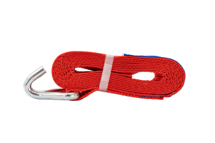 Ensemble de quatre courroies de transport rouges UNITRAIER 4 m/50 mm/5 t avec tendeur