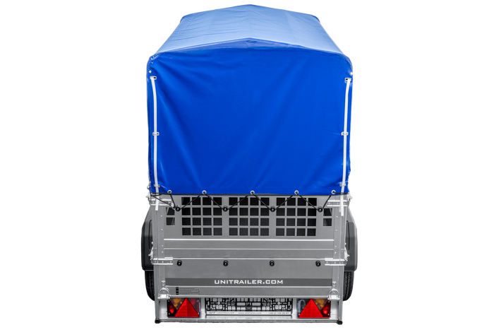 Remorque légère 200x106 UNITRAILER GARDEN 200 KIPP avec côtés en filet, châssis H-800 et bâche bleue
