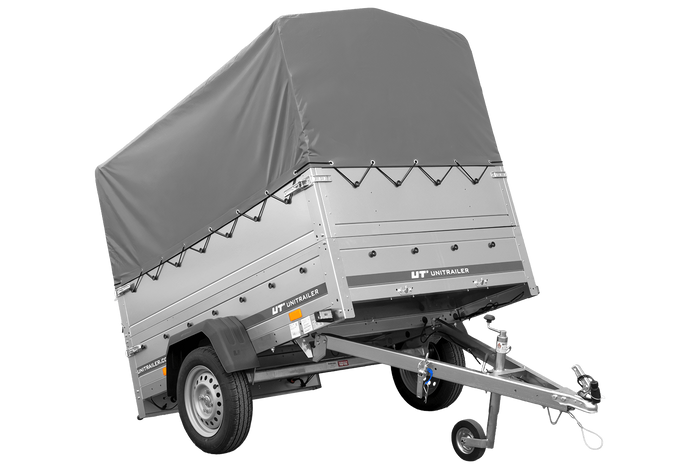 Remorque porte-voitures 200x125 UNITRAILER GARDEN 201 KIPP avec ridelles BIS, châssis H-800 et bâche grise