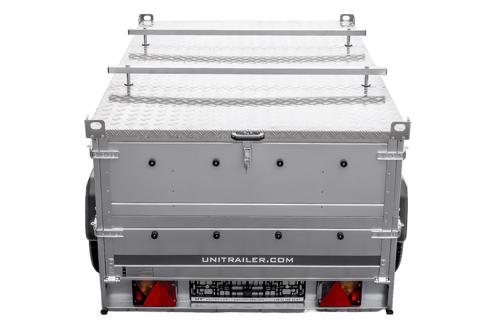 Remorque à un essieu sur ressorts 230x125 UNITRAILER GARDEN 230/R KIPP avec ridelles supplémentaires et capot en aluminium