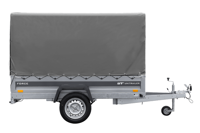 Remorque porte-voitures sur ressorts 230x125 UNITRAILER FORCE 230/R KIPP avec châssis H-1100 et bâche grise
