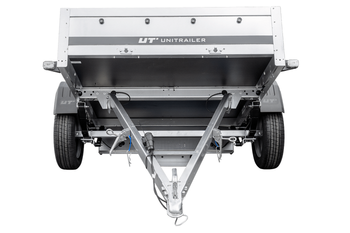 Remorque porte-voitures sur ressorts 230x125 UNITRAILER GARDEN 230/R KIPP avec côtés BIS, châssis H-800 et bâche grise