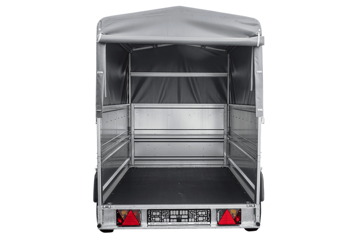 Remorque porte-voitures 230x125 UNITRAILER FORCE 230 KIPP avec ridelles BIS, châssis H-800 et bâche grise