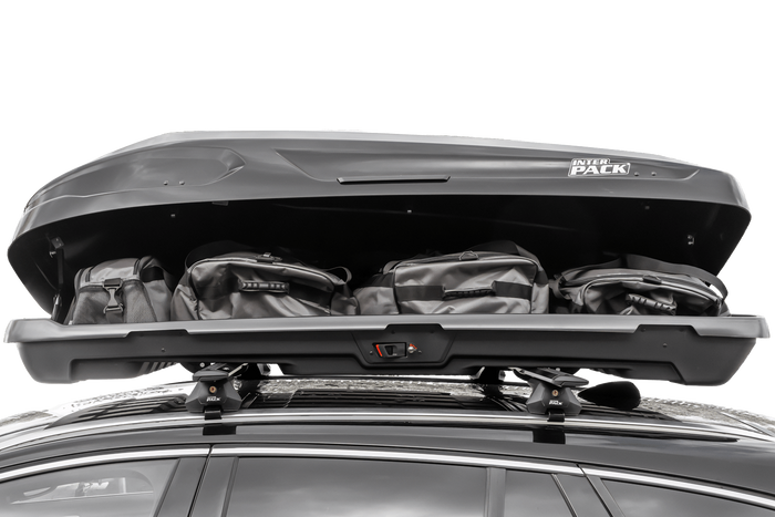 Coffre de toit, box Inter Pack Monsun PRO L, noir métallisé