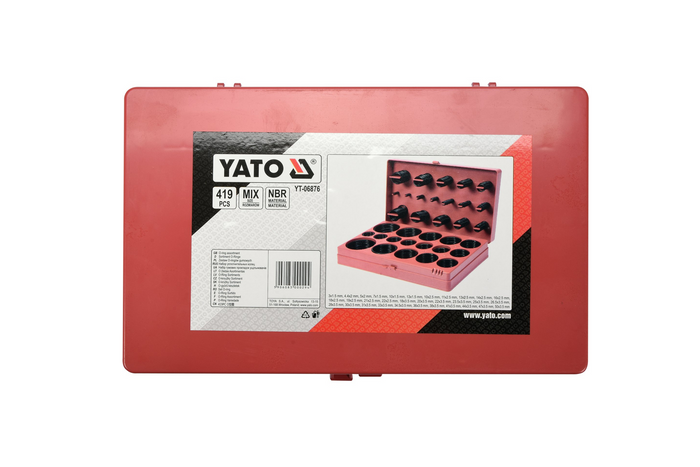 Lot de joints toriques en caoutchouc YATO YT-06876, assortiment de tailles, 419 pièces