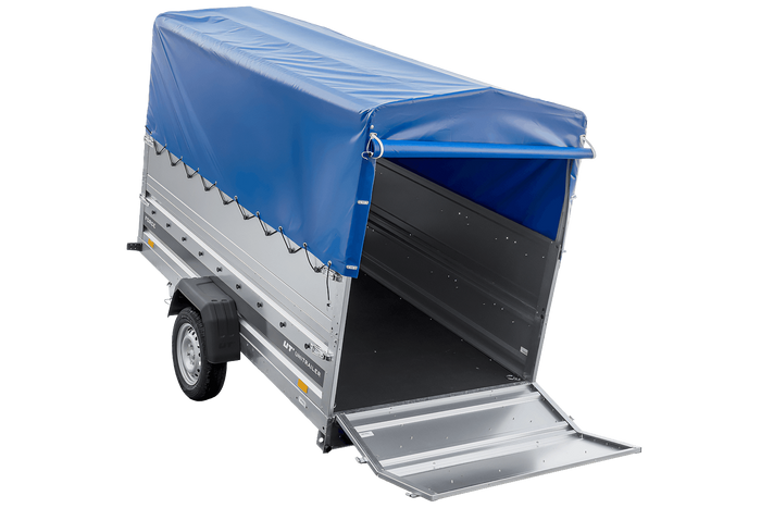 Remorque porte-voitures 264x125 UNITRAILER FORCE 264 KIPP avec ridelles BIS, châssis H-800 et bâche bleue
