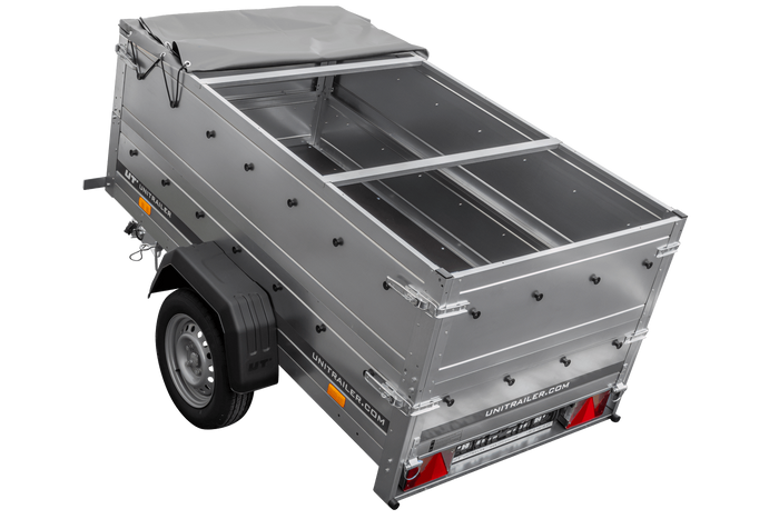 Remorque mono-essieu 200x106 UNITRAILER GARDEN 200 KIPP avec ridelles BIS, châssis H-0 et bâche grise