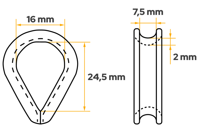 Cosse-coeur pour corde, câbles DROMET KU.6, en acier, 6 mm