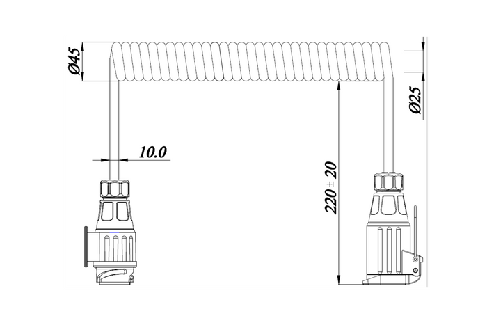 Câble électrique spiralé KAMAR E1384-A 1,5 m, prise/fiche 12 V 13 broches