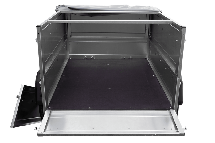 Remorque petite à vendre à benne basculante - Garden Trailer 150 KIPP [avec rehausses de ridelles et bâche plate grise]