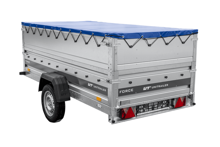 Remorque légère 264x125 UNITRAILER FORCE 264 KIPP avec ridelles BIS, châssis H-0 et bâche bleue