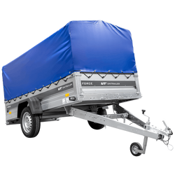 Remorque porte-voitures 264x125 UNITRAILER FORCE 264 KIPP avec châssis H-800 et bâche bleue