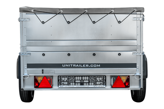 Grande remorque 230x125 avec bâche plate grise, tiges de support bâche, rehausses de ridelles et roue jockey - Garden Trailer 230 KIPP
