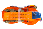 Ensemble de quatre courroies de transport UNITRAIER 10 m/35 mm/2 t orange avec tendeur