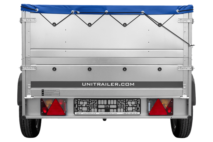 Remorque voiture 200x125 UNITRAILER GARDEN 201 KIPP avec ridelles supplémentaires et bâche bleue