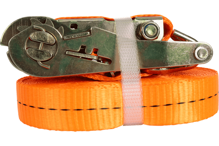 Ensemble de quatre courroies de transport UNITRAILER orange 10 m/25 mm/1 t avec tendeur