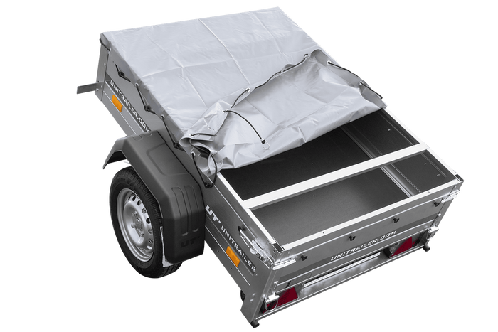 Petite remorque à vendre Garden Trailer 150 KIPP [avec bâche plate grise, roue jockey et tiges de support bâche]