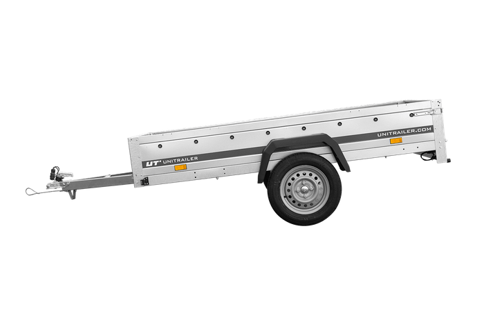 Remorque voiture simple essieu Unitrailer Garden Trailer 230 x 125 cm avec timon fixe 500/750 kg