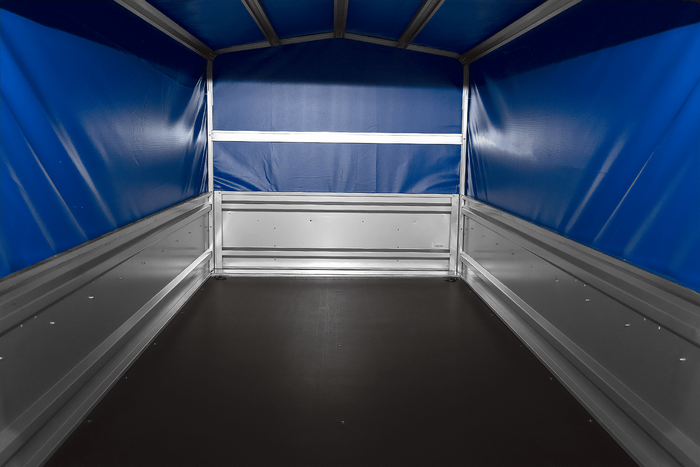 Remorque porte-voitures 264x125 UNITRAILER FORCE 264 KIPP avec châssis H-800 et bâche bleue