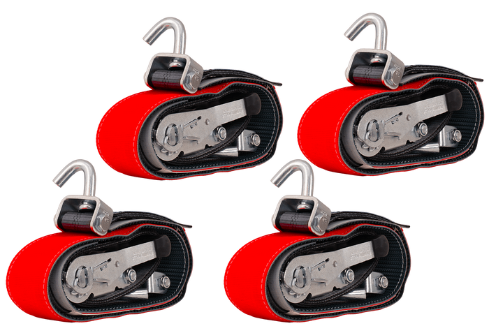 Lot de quatre sangles de transport, d'arrimage pour remorque HEFFA CARLINE 130,  fixation des roues 2,8 m/50 mm/5 t VDI 2700