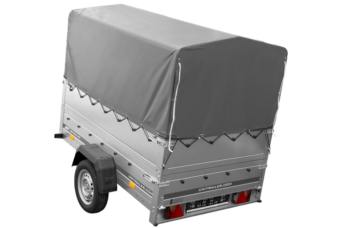 Remorque porte-voitures 200x125 UNITRAILER GARDEN 201 KIPP avec ridelles BIS, châssis H-800 et bâche grise