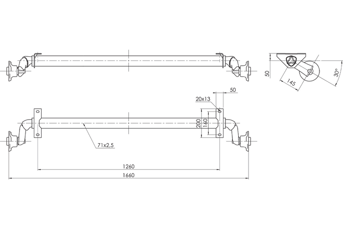 Essieu AL-KO OPTIMA non freiné pour remorque 750 kg 1260 mm 1660 mm 4x100