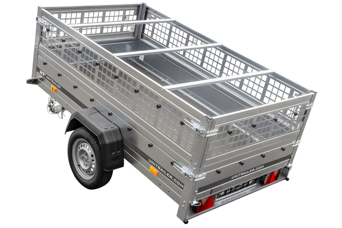 Remorque légère 230x125 UNITRAILER GARDEN 230 KIPP avec côtés en filet, châssis H-0 et bâche bleue