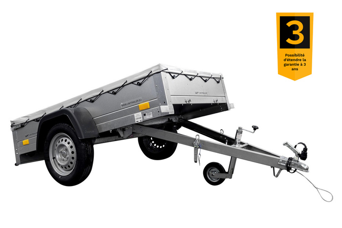 Remorque voiture 200x106 Garden Trailer 200 KIPP avec roue jockey et bâche plate PTAC 750 KG