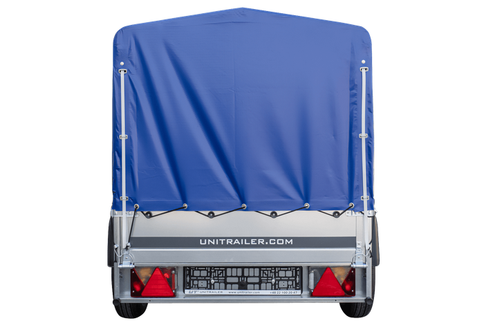 Remorque à un essieu 200x106 UNITRAILER GARDEN 200 KIPP avec châssis H-800 et bâche bleue