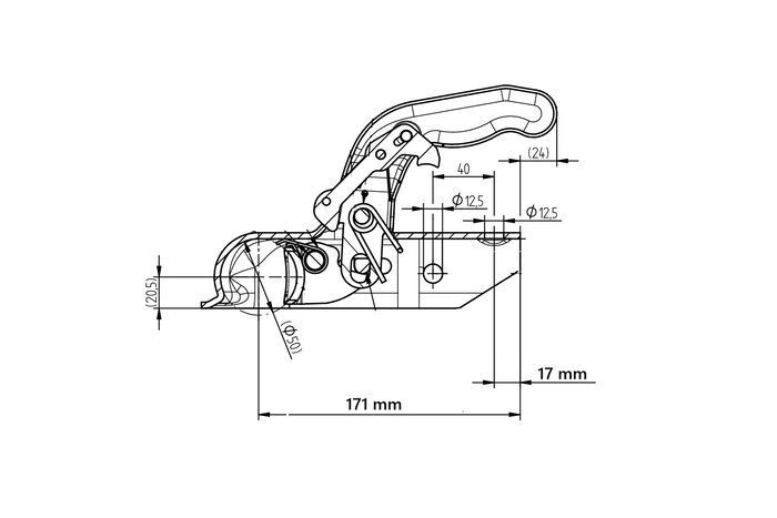 Attelage à boule KNOTT KK14-A pour remorque de 1400 kg avec timon tubulaire de 50 mm