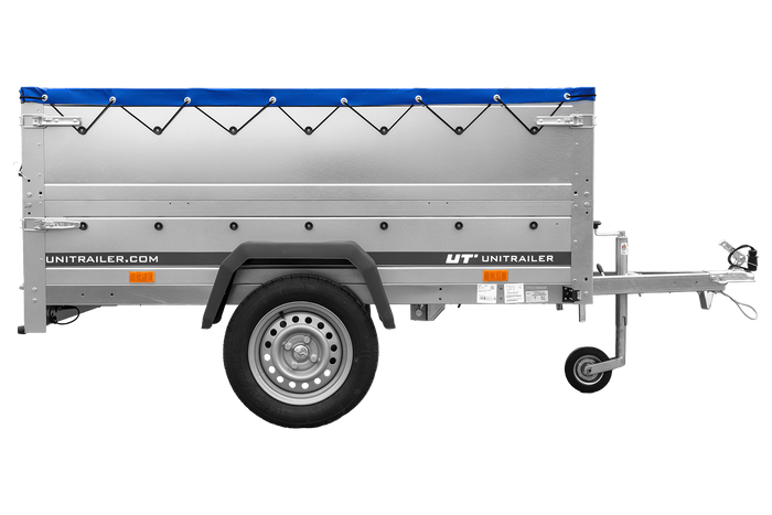 Remorque voiture 200x125 UNITRAILER GARDEN 201 KIPP avec ridelles supplémentaires et bâche bleue