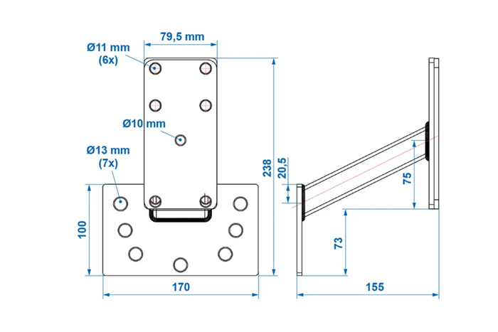 Support de montage de roue de secours de remorque ProPlus 342643, angle 8-16"