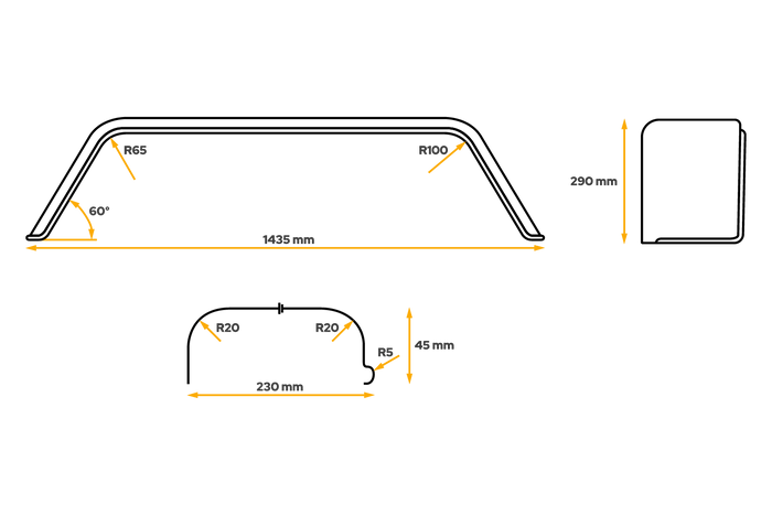 Garde-boue tandem(double) pour remorque 13" CHORUS passage de roue 1435/230mm