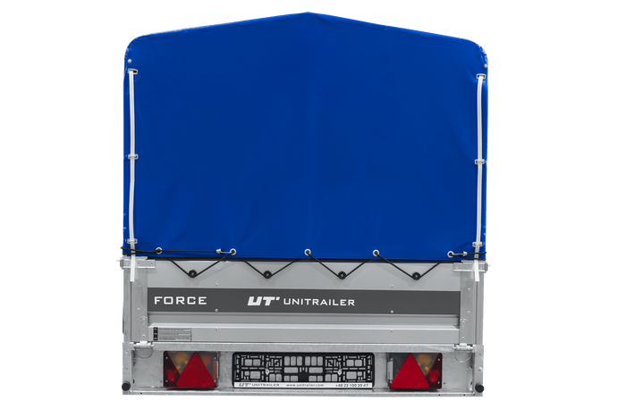 Remorque à un essieu sur ressorts 264x125 UNITRAILER FORCE 264/R KIPP avec châssis H-800 et bâche bleue