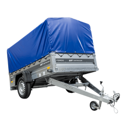 Remorque porte-voitures sur ressorts 230x125 UNITRAILER FORCE 230/R KIPP avec châssis H-800 et bâche bleue