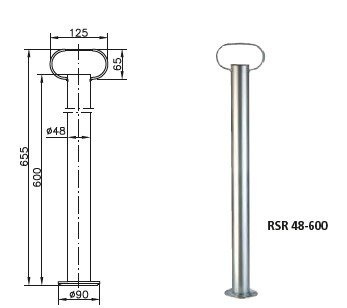Béquille, support fixe WINTERHOFF RSR48-600 pour remorque plateau 150 kg, 48 mm x 600 mm